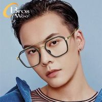 (Bros Woo) แฟชั่น Cool Metal Anti Blue Light Aviator แว่นตา Trend Classic Vintage Glasses Men