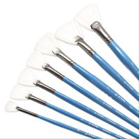 7 Pcs set High Quality White Nylon Hair Fan-shaped Blue Long Birch Rod Oil Painting Pen Acrylic Artists Professional Brush Art Artist Brushes Tools