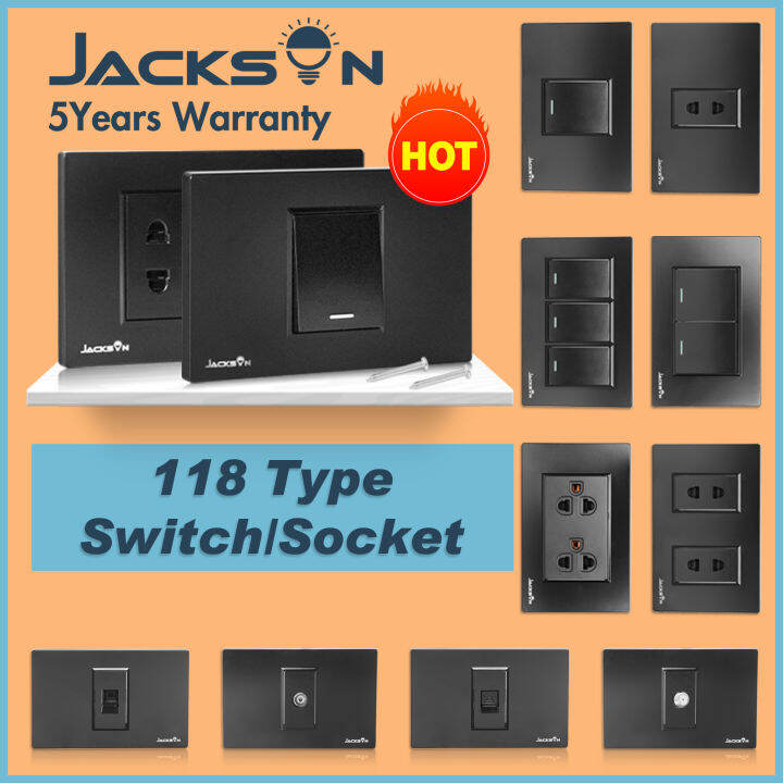 Electric Outlet Switch Black & White 1gang 2gang 3gang Wall Outlet Plug