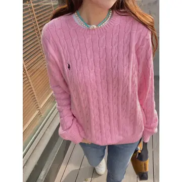 Genuine Polo Ralph Lauren Womens Cable Knit Cotton Short Sleeve Sweater -  Pink 