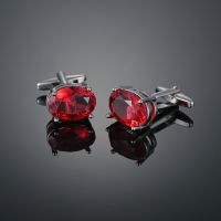 ？》：“： New Trendy Luxury Oval Red Crystal Cufflinks Mens Business Shirt Jewelry Geometric Cuff Link Buttons Banquet Anniversary Gift