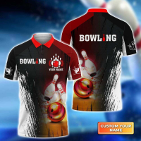 Red bowling smash pin personalized name 3D Polo shirt, bowling gift{plenty}