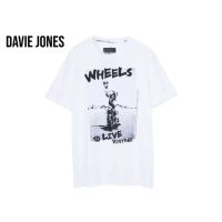 ราคาถูกเสื้อยืดสีขาวDAVIE JONES เสื้อยืดพิมพ์ลาย สีขาว เสื้อยืดลายกราฟฟิก เสื้อยืดพิมพ์ลาย เสื้อยืดแขนสั้น S-5XL