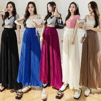 Real shot 2022 summer new pleated loose pleated drape chiffon wide-leg pants womens high-waisted slim straight culottes