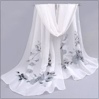 Delicate Long Women Rose Flower Printed Soft Shawl Scarves Chiffon Scarf