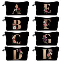 26 Initials Flower Cosmetic Bag A-Z Letter Makeup Bags Women Travel Bridesmaid Ladies Portable Cosmetic Case Girls Beauty Bags