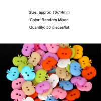 50Pcs 16x14mm Random Color Apple 2Hole Plastic Buttons for Scrapbooking Craft DIY Children Clothes Sewing Accessories Decoration Haberdashery