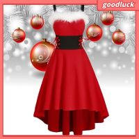 ♧✎✾ [Ready Stock] Temperament Christmas Dress Vintage Large Hem Dress Solid Festival Costume