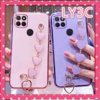 เคสสำหรับ OPPO A15 A15S ชุบไฟฟ้าสร้อยข้อมือรูปหัวใจเคสมือจับสำหรับโทรศัพท์มือถือ