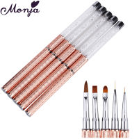 Monja 5 PcsSet Rose Gold Nail Art Acrylic Liquid Powder UV Gel Extension Builder Painting Brush Stripes Lines Liner Drawing Pen