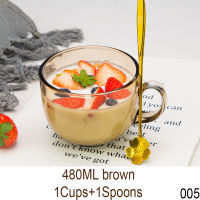 Transparent Creative Glass Coffee Tea Drink Dessert Breakfast Milk Cup Large Capacity Brown Glass Mug Handle Beverage Utensils