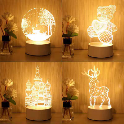 Hot 3D Stereo Illusion Night Light Creative Cartoon Mini Warm Acrylic Led Table Desk Lamp Moon Dinosaur Decoration Night Lamp