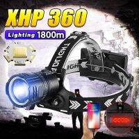 XHP360 LED พลังงานสูงไฟหน้า USB ชาร์จไฟหน้าซูมยุทธวิธีโคมไฟกลางแจ้งตั้งแคมป์หัวไฟฉายเดินป่าทำงานโคมไฟหัว