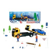 [COD] Caipo alloy flatbed trailer with road rescue vehicle model sound and light childrens toy decoration cross-border