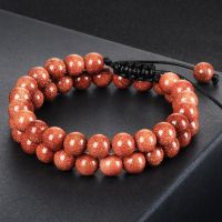 【ร้อน】ผู้ชาย Goldstone ลูกปัดสร้อยข้อมือ Natral สีฟ้าสีเขียวหินทรายยืดสร้อยข้อมือเสน่ห์คริสตัลกำไลผู้หญิงโชคดีสายรัดข้อมือเครื่องประดับ