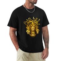 Gold Medusa สีดำและสีทองสีดำเสื้อยืดธรรมดาเสื้อยืด