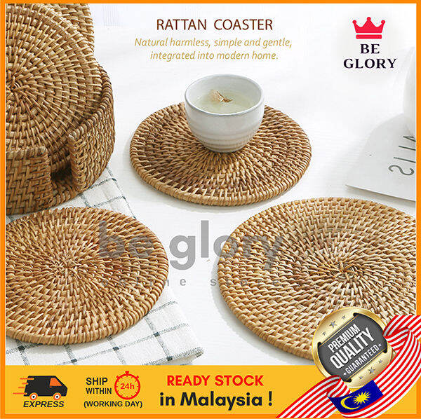 Natural Handmade Round Kitchen Dining Rattan Placemat Container Rattan