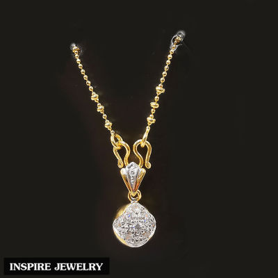 Inspire Jewelry ,ชุดเซ็ท สร้อยคอ งาน design หุ้มทองแท้ 24K ขนาด 18 นิ้ว  และ จี้ลูกบอลเพชร ขนาด 1 CM สวยหรู พร้อมกล่องทอง