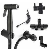 Black Hand protable Toilet bidet Sprayer Gun shower head Faucet Stainless Steel Bathroom Self Cleaning water hose wall holder