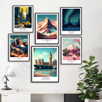 City Travel Landscape Poster-อัมสเตอร์ดัม,ลอนดอน,นิวยอร์ก,Zermatt Matterhorn, Lapland, Ben Nevis,Tomatomites,Mount Fuji ศิลปะผนังที่สวยงามสำหรับตกแต่งบ้านและสำนักงาน