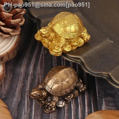 1pc Money Turtle Resin Ornaments Copper Dragon Turtle Ornaments Chinese Small Animals Statue Home Feng Shui Decoration Ornaments