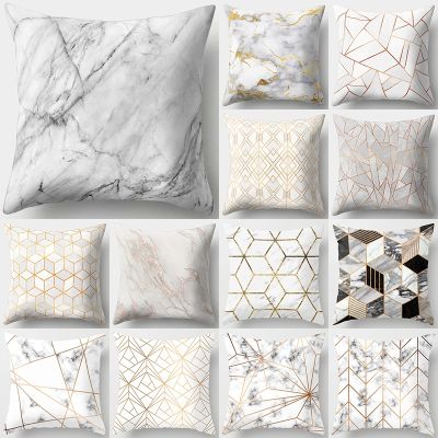 【JH】 Brief Marble Sofa Cushion Cover Pillowcase Polyester 45x45 Throw Pillowcover 40507