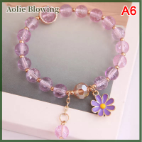 Aolie สร้อยข้อมือคริสตัลเกาหลีสีชมพูน่ารักกำไลข้อมือแฟชั่นสำหรับผู้หญิง