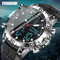 FOXBOX Mens Watches Sports Top Brand Luxury Dual Display Quartz Watch Men Military Waterproof Clock Digital Electronic Watch Box