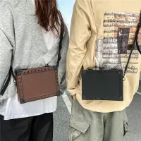 [COD] bag mens large capacity trendy versatile texture square ins fashion rivet shoulder Messenger female