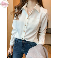 Women Chiffon T-shirt Polo Collar Single-breasted Cardigan Tops Long Sleeves Solid Color Blouse