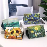 ✾ Ins Oil Painting Paper Box Leather Tissue Cover Car Creative Desktop Student Dormitory Office Storage for Living Room Bedroom