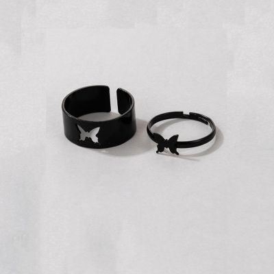 [MM75] วินเทจที่เรียบง่ายสัตว์ Butterlfly ดาวดวงจันทร์หัวใจเปิดแหวนสำหรับผู้หญิงสาวโกธิคเครื่องประดับ2ชิ้นพังก์สีดำคู่แหวนชุด