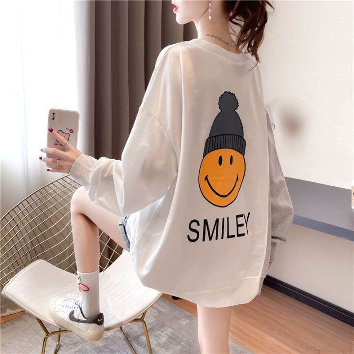 เสื้อกันหนาวผู้หญิงแขนยาวแบบบางทรงหลวมขนาดใหญ่เสื้อการเย็บตีสีแฟชั่นสีแดงสดเวอร์ชันเกาหลีฤดูใบไม้ผลิ