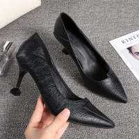 Soft leather shoes female new during the spring and autumn 2023 joker single shoes fine work with professional work female black shoes