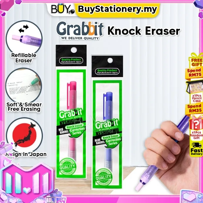 Grabbit Keshigomu Knock Eraser Pen Red / Blue (1s/PKT) Pemadam Pensel