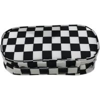 Simple Large Capacity Black and White Plaid Pencil Case Portable Canvas Material Pencil Bag School Office Supplies Stationery Pencil Cases Boxes