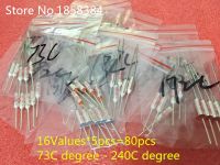 16 Values=80pcs assortment kit Thermal Fuse 10A 250V Thermal Cutoffs 73C degree - 240C degree Temperature fuse Clamps