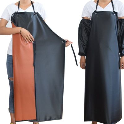Double Layers Thickened Apron Kitchen Waterproof Vinyl Apron Chemical Resistant PVC Aprons for Dishwashing Fishing Lab Work Aprons