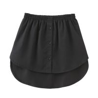 【Feb】 Women Fake Shirt Irregular Skirt Blouse Tail Hem Cotton Detachable Underskirt Solid Color Skirt