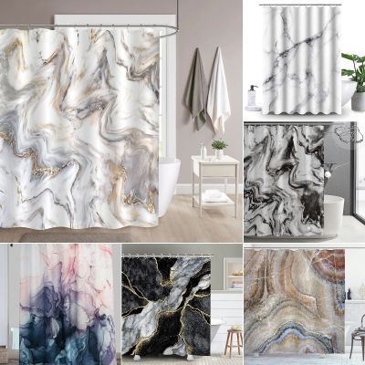 【CW】✧  Gold Marble Ink Texture Shower Curtain Set Abstract for Washable Fabric