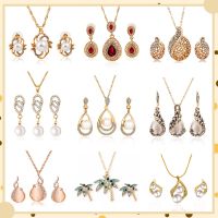 [COD] Fashion fashion set elegant diamond zircon necklace earrings ring combination bridal banquet