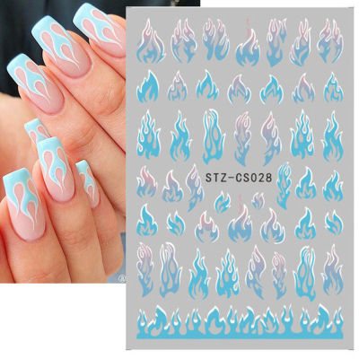 20213D Fire Flame Nail Stickers Flower Abstract Design Nail Art Decals Fashion Lines Stripe Tape Wraps Slider for Nail Decorations