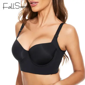 Women's Deep Cup Bra Full Back Coverage Wirefree Push up Bra Plus Size E Cup