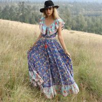 Jastie 2022 Summer Boho Dress Hippie Chic Floral Print Dresses Casual Beach Midi Women Clothing Bohemian Female Ve