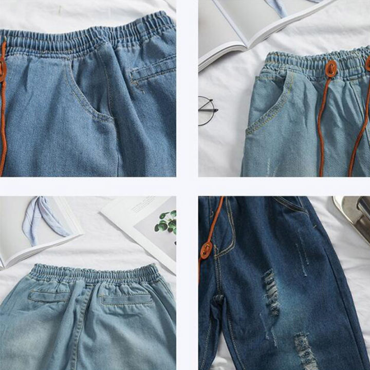 กางเกงยีนส์แฟชั่นเกาหลี-ฉีกกางเกงยีนส์-กางเกงยีนส์สีทึบ-กางเกงยีนส์ทรงหลวม-กางเกงยีนส์ผู้ชายแฟชั่น-jean-man