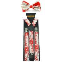 【YF】℡❁  Suspenders Trousers Pants Holder Bow tie Set Men 2  Vampire Blood   Patterns Y-Shape Braces Necktie Sets