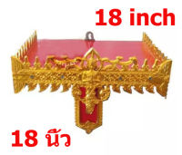 หิ้งพระลายไทย 18 นิ้ว ขาเดียว หิ้งพระติดผนัง สีแดงทอง พื้นสีแดง ขอบกระไหล่ทอง เกรด A คุณภาพดี ราคาถูก Phra Buddha Shelf Thai Pattern 18 inch