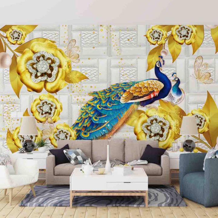 3D Wallpaper Luxury Golden Flower Jewellery Photo Wallpaper Wall Cladding  Living Room TV Home Textiles Wall Towel 300 x 210 cm : Amazon.de: DIY &  Tools