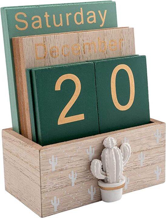 Gaobei Perpetual Calendar Wooden Calendar Blocks Vintage Wood Block