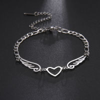 สร้อยข้อมือสแตนเลส Hollow Heart Angel Wings จี้แฟชั่น Figaro Design Sense Chain สำหรับเครื่องประดับสตรี Aesthetic Gifts